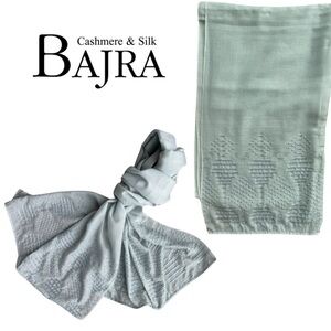 Bajra Cashmere Silk Pale Blue Beaded Scarf Hand Made in Nepal 21” X 82” cashmere